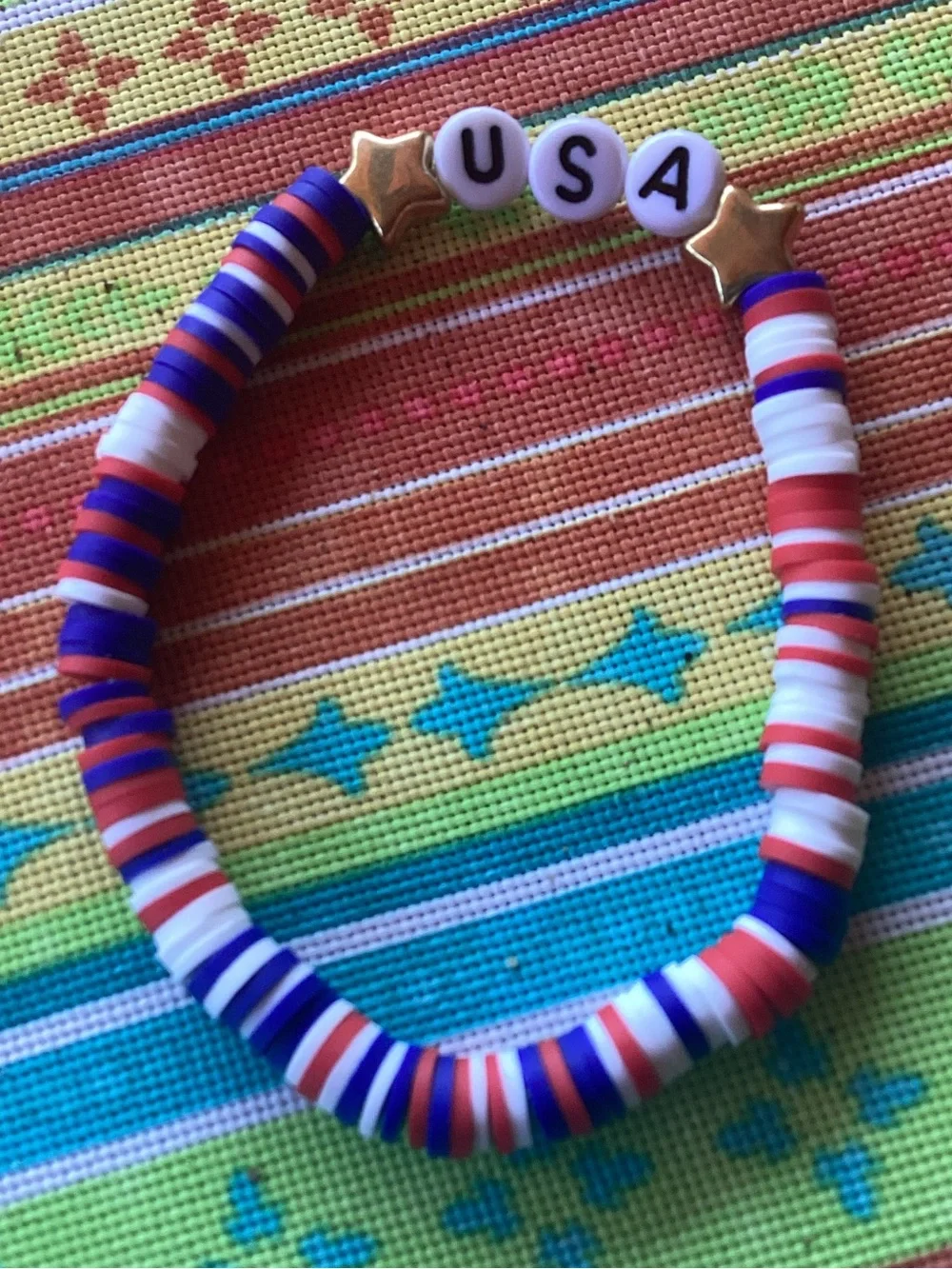 Patriotic Red, White and Blue USA beaded bracelets, set of 3